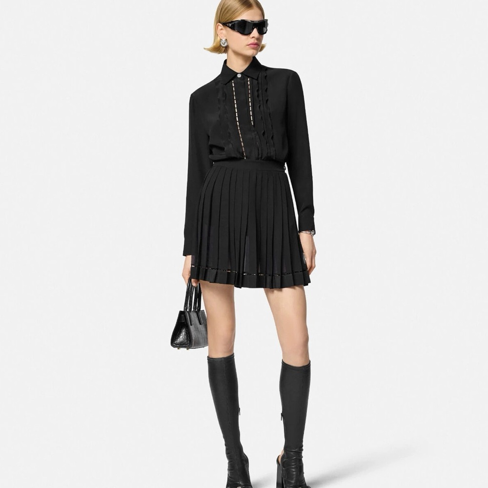 New Authentic Versace Pleated Silk Georgette Skirt
